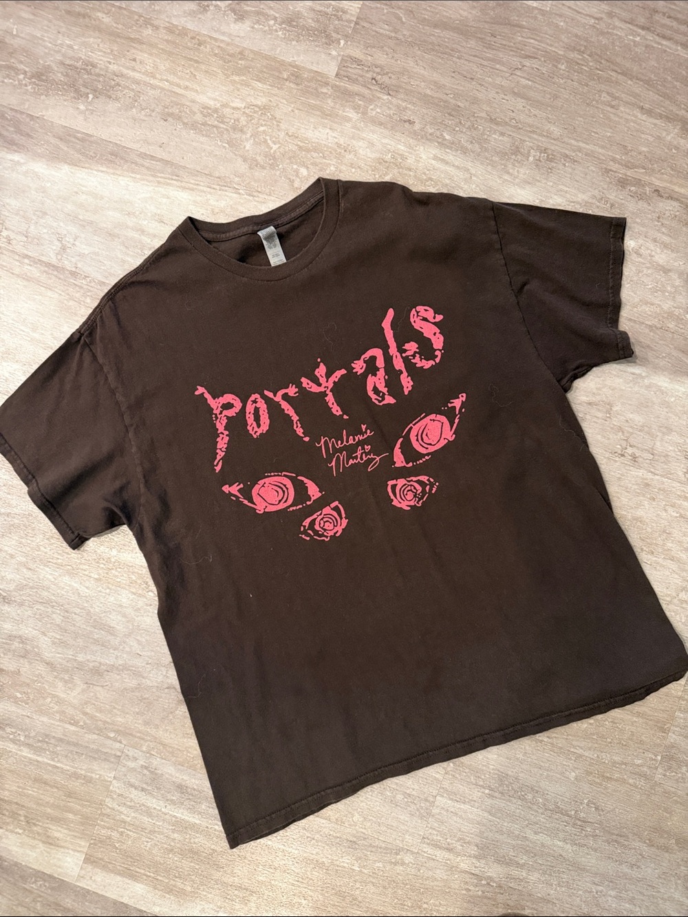Portals Melanie Martinez Brown Tee with Pink Portraits Graphic